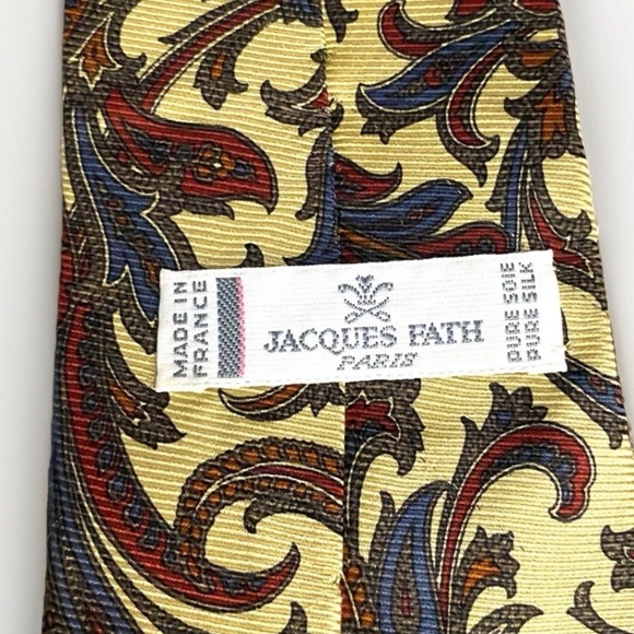 Vintage Jacques Fath Pure Silk Men Tie Made In France Floral Paisley Summer - Picture 2 of 5
